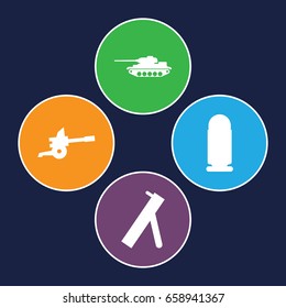 Conflict icons set. set of 4 conflict filled icons such as cannon, bullet