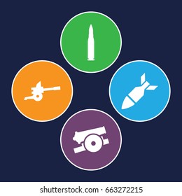 Conflict icons set. set of 4 conflict filled icons such as rocket bomb, cannon