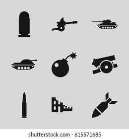 Conflict icons set. set of 9 conflict filled icons such as bomb, rocket bomb, cannon, bullet, tank
