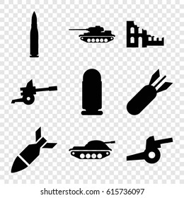 Conflict icons set. set of 9 conflict filled icons such as rocket bomb, cannon, bullet, tank