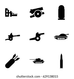 Conflict icons set. set of 9 conflict filled icons such as rocket bomb, cannon, bullet, tank