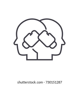 conflict illustration, boxing in heads vector line icon, sign, illustration on white background, editable strokes