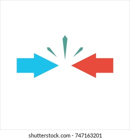 Conflict of interest. Business concept. arrows red and blue against each other. Vector illustration flat design. Isolated on white.Competitiveness symbol.