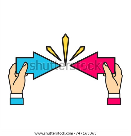 Conflict of interest. Business concept. arrows red and blue against each other. Vector illustration flat design. Isolated on white.Competitiveness symbol.