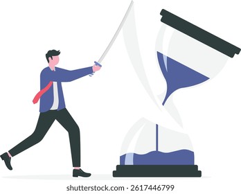 Conflict of interest. Businessman holding a knife to cut the rising arrow

