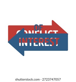 Conceito de conflito de interesses com setas opostas no fundo branco