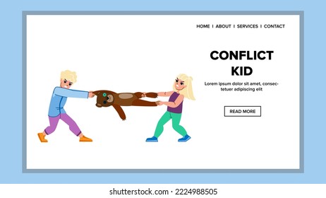 Conflict Kid Vector. Child Fight, Angry, Quarrel Children, Girl Toy, Mum Kindergarten, Parent Conflict Kid Web Flat Cartoon Illustration