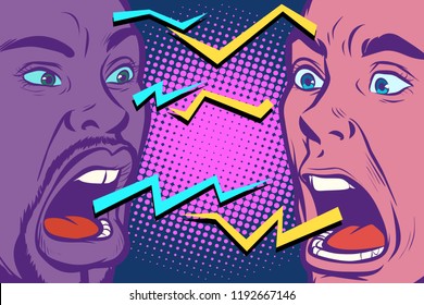 conflict. lightnings. two people are angry. Pop art retro vector illustration vintage kitsch