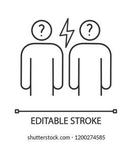Conflict linear icon. Misunderstanding. Thin line illustration. Irritation and aggression. Communication problems in relations. Disagreement, quarrel, dispute. Vector isolated drawing. Editable stroke
