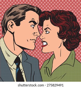 Conflict man woman family quarrel love hate pop art comics retro