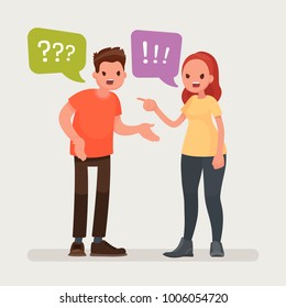 Conflict. A Man And A Woman Quarrel. Vector Illustration In A Flat Style