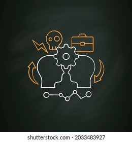 Conflict Management Chalk Icon.Conflict Between Two Persons.Successfully Handles,resolves Issues Sensibly And Fairly. Misunderstanding Concept.Isolated Vector Illustration On Chalkboard