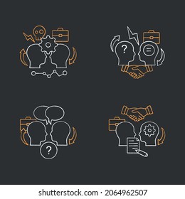 Conflict Management Chalk Icons Set.Conflict Between Two Persons, Open Dialogue, Resolution Formalizing Agreements.Dispute Resolution. Isolated Vector Illustrations On Chalkboard