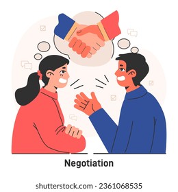 Conflict management. Character with conflict resolution skill. Person resolve a confrontation, find compromise on opposite opinions. Negotiation and mediation skill. Flat vector illustration
