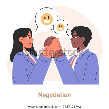 Conflict management. Character with conflict resolution skill. Person resolve a confrontation, find compromise on opposite opinions. Negotiation and mediation skill. Flat vector illustration