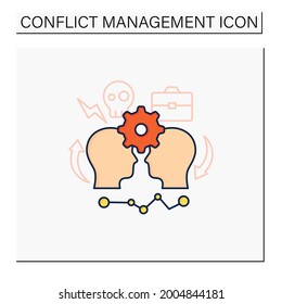 Conflict management color icon. Conflict between two persons. Successfully handles, resolves issues sensibly and fairly. Misunderstanding concept. Isolated vector illustration