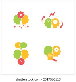 Conflict Management Flat Icons Set.Conflict Between Two Persons, Open Dialogue, Resolution Formalizing Agreements.Dispute Resolution.Communication Concept.Vector Illustrations