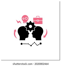 Conflict management glyph icon.Conflict between two persons.Successfully handles,resolves issues sensibly and fairly. Misunderstanding concept.Filled flat sign. Isolated silhouette vector illustration