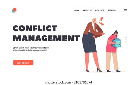 Conflict Management Landing Page Template. Family Characters Mother and Daughter Arguing, Angry Woman Blaming and Scolding Girl. Mom Upset with Bad Learning, Discipline. Cartoon Vector Illustration