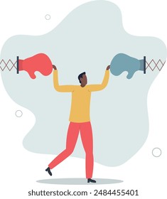 Conflict management, leadership skill to compromise and solving argument problem, negotiation or stop fighting concept.flat design.illustration with people.