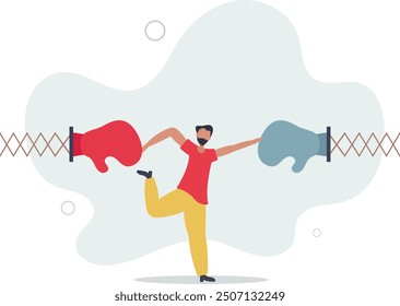 Conflict management, leadership skill to compromise and solving argument problem, negotiation or stop fighting concept.flat design with people.