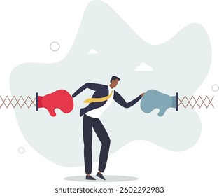 Conflict management, leadership skill to compromise and solving argument problem, negotiation or stop fighting concept.flat character life .