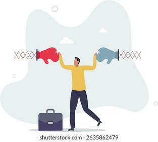 Gerenciamento de conflitos, habilidade de liderança para comprometer e resolver problemas de argumentos, negociação ou parar de lutar conceito. vida de caráter .