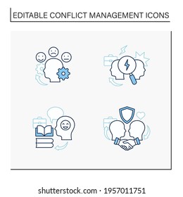 Conflict Management Line Icons Setteaching Positive Stock Vector ...