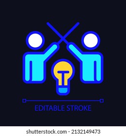 Conflict management pixel perfect RGB color icon for dark theme. Mediation and negotiation in team. Cooperation. Simple filled line drawing on night mode background. Editable stroke. Arial font used