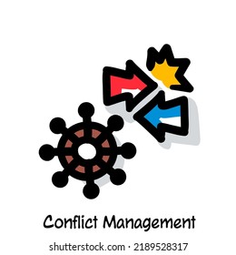 Conflict Management Scribing, Sketchnoting Visual Note Icon. Minimal Vector Illustration. Editable Outline, Color, Shadows. Infographics Doodle Symbol