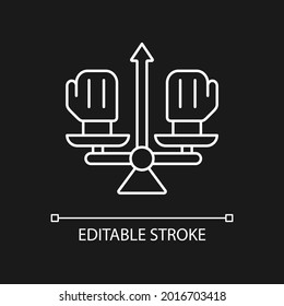 Conflict management white linear icon for dark theme. Professional conflict resolution. Compromise. Thin line customizable illustration. Isolated vector contour symbol for night mode. Editable stroke