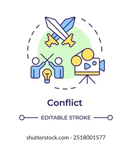 Conflict multi color concept icon. Story conflict, narrative. Film characters. Round shape line illustration. Abstract idea. Graphic design. Easy to use in infographic, presentation