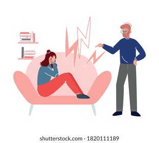 Conflict with Parent, Father Scolding her Daughter, Teenage Puberty Problems Concept Vector Illustration