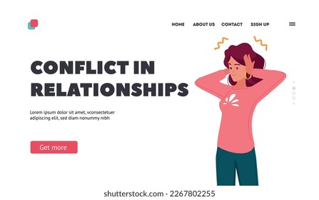 Conflict in Relationships Landing Page Template. Woman Hand Over Ears. Concept Of Avoidance, Denial, Or Refusal To Listen. Annoyed Female Character Plug her Ears. Cartoon Vector Illustration