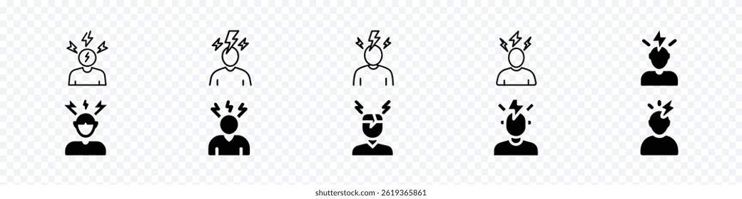 Conflict Resolution and Brainstorming Icon – Person and Head with Lightning Symbol, a person with a lightning, Brainstorming icon, head lightning icon, Conflict Resolution Icon