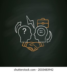 Conflict resolution chalk icon.Conflict between two persons.Peaceful solution to disagreement.Resolves issues sensibly and fairly.Isolated vector illustration on chalkboard