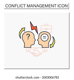 Conflict resolution color icon.Conflict between two persons.Peaceful solution to disagreement.Resolves issues sensibly and fairly.Misunderstanding concept. Isolated vector illustration