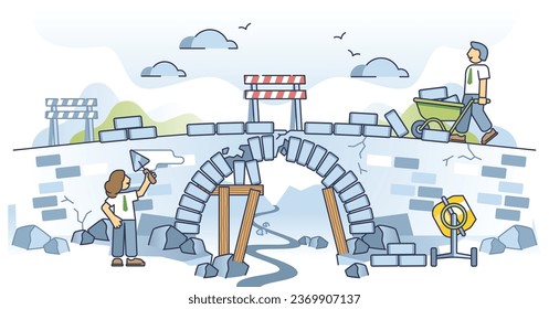 Conflict resolution in corporate world with business fixing outline concept. Restore relationship and resolve issues after collaboration break vector illustration. Businessman interests partnership.