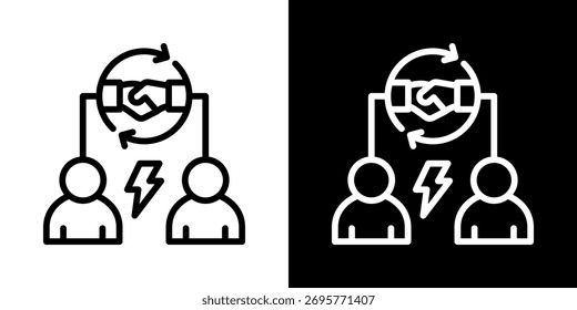 Icono de resolución de conflictos de línea de estilo blanco y negro