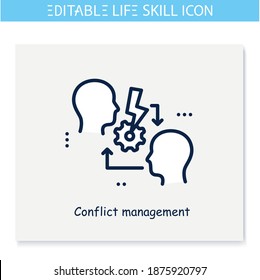 Conflict resolution line icon. Diplomasy. Personality strengths and characteristics.Soft skills concept. Human resources management. Self improvement. Isolated vector illustration. Editable stroke 