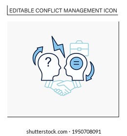 Conflict resolution line icon.Conflict between two persons.Peaceful solution to disagreement.Resolves issues sensibly and fairly.Misunderstanding concept. Isolated vector illustration. Editable stroke