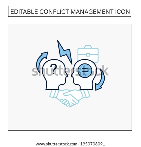 Conflict resolution line icon.Conflict between two persons.Peaceful solution to disagreement.Resolves issues sensibly and fairly.Misunderstanding concept. Isolated vector illustration. Editable stroke