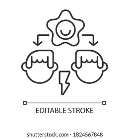 Conflict resolution linear icon. Communication skills, problem solving, reconciliation thin line customizable illustration. Contour symbol. Vector isolated outline drawing. Editable stroke