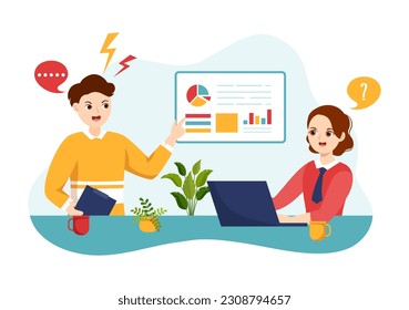 Ilustración de vectores de resolución de conflictos y gestión con dos grupos de la sociedad de diferentes opiniones y desacuerdos en la página de aterrizaje dibujada
