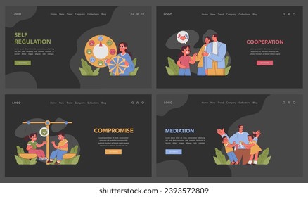 Conflict Resolution set. Harmonious interactions showcased through familial and social scenarios. From trust-building to cooperative compromises. Flat vector illustration