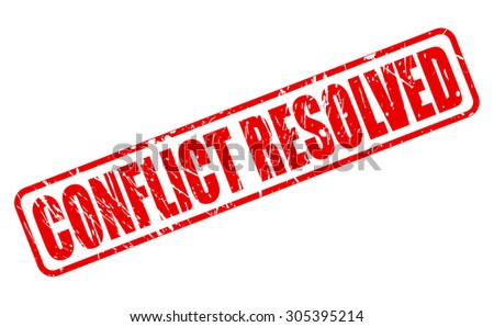 Conflict Resolved red stamp text on white