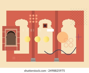 Conflict - Traditional Rajasthani Window with Jaali - Stock Illustration as EPS 10 File