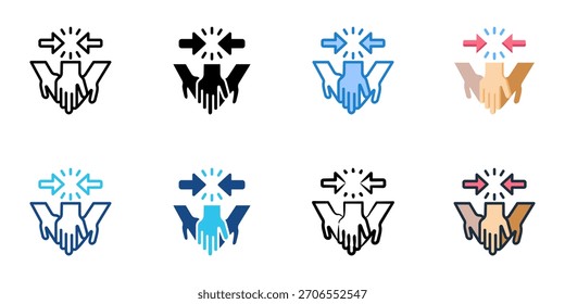 Ícone de transformação de conflito define ilustração de vetor de coleção de vários estilos 
