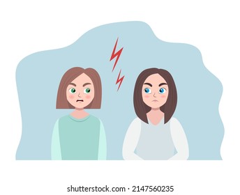 conflicto de dos mujeres. ilustración plana vectorial. concepto de rivalidad y competencia de la mujer, controversia e insatisfacción