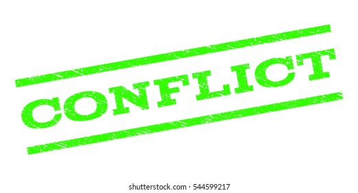 Conflict watermark stamp. Text caption between parallel lines with grunge design style. Rubber seal stamp with unclean texture. Vector light green color ink imprint on a white background.